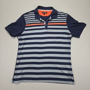 Banana‎ Republic Luxury Touch Striped Polo Shirt Mens Size M Blue Gray Orange